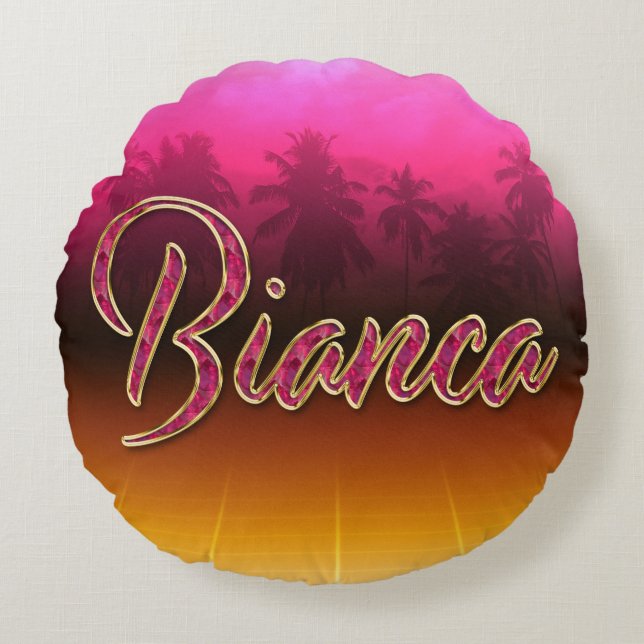 Bianca Vorname Name golden pink Kissen Rond Kussen (Voorkant)
