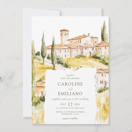 BIANCA Waterverf Toscaanse Landschap Wedding Kaart (Voorkant)