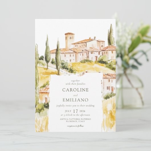 BIANCA Waterverf Toscaanse Landschap Wedding Kaart (Staand voorkant)