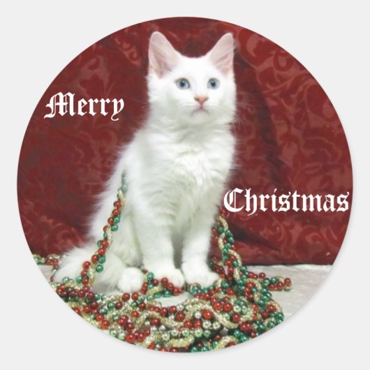 Bianca's Kerststickers - Kat / Kitten Ronde Sticker (Voorkant)