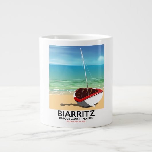 Biarritz France Beach reisposter Grote Koffiekop (Voorkant)
