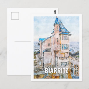 Biarritz Frankrijk Beroemde Reisplaats Waterverf Briefkaart