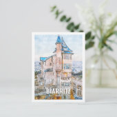 Biarritz Frankrijk Beroemde Reisplaats Waterverf Briefkaart (Staand voorkant)
