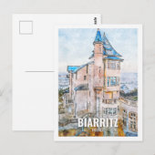 Biarritz Frankrijk Beroemde Reisplaats Waterverf Briefkaart (Voorkant / Achterkant)