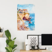 Biarritz Watercolor 1 Poster (Thuiskantoor)