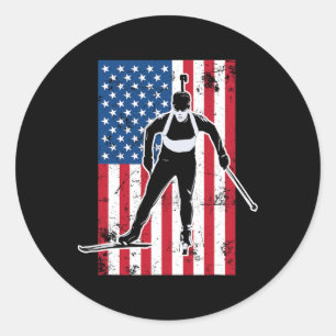 Biathlon American Flag 2 USA Gift - Biathlon Team Ronde Sticker