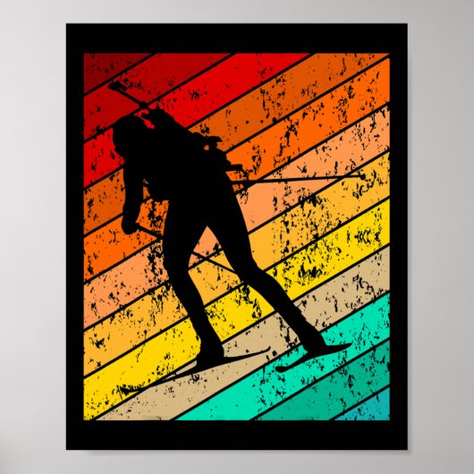 Biathlon Biathlet Skier Skiing Ski Retro Poster (Voorkant)