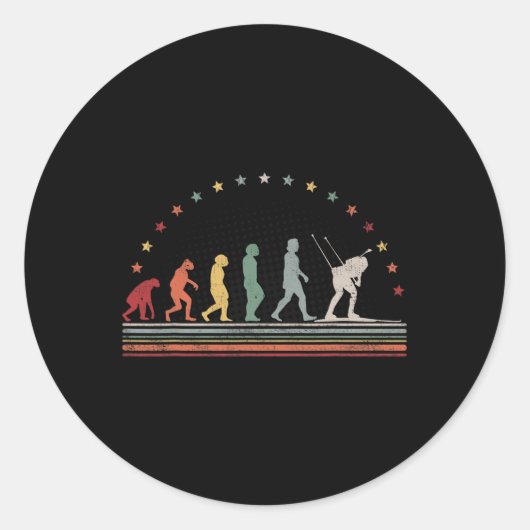 Biathlon Evolution Retro Ski Hob Ronde Sticker (Voorkant)