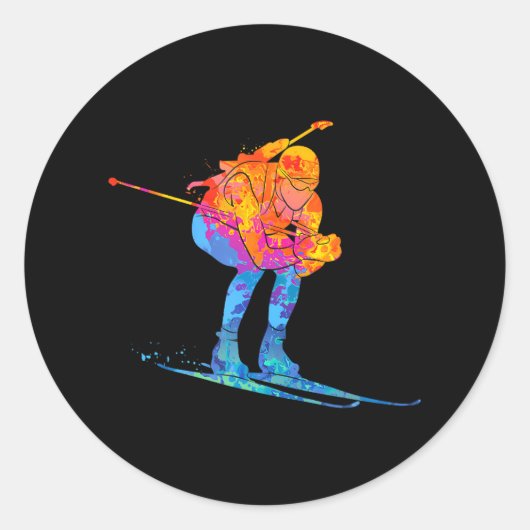 Biatlete Skiing Biathlon Ronde Sticker (Voorkant)