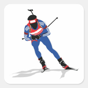 Biatlon Athlete op ski's Vierkante Sticker