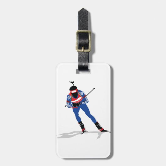 Biatlon Skiër Wintersport Atleet in actie Bagagelabel (Voorkant verticaal)