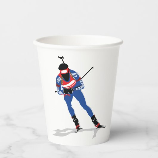 Biatlon Skiër Wintersport Atleet in actie Papieren Bekers (Voorkant)