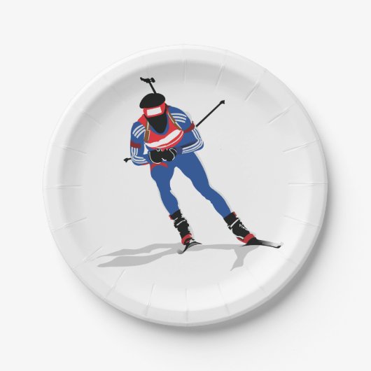 Biatlon Skiër Wintersport Atleet in actie Papieren Bordje (Voorkant)