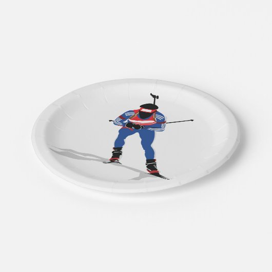 Biatlon Skiër Wintersport Atleet in actie Papieren Bordje (Gekanteld)