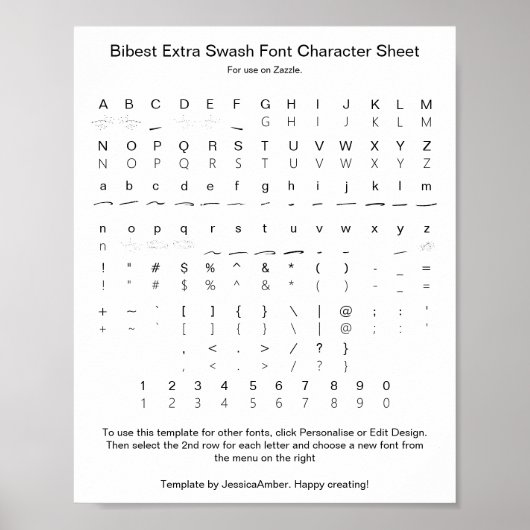 Bibest Extra Swash Font Karakter Blad voor Zazzle Poster (Voorkant)