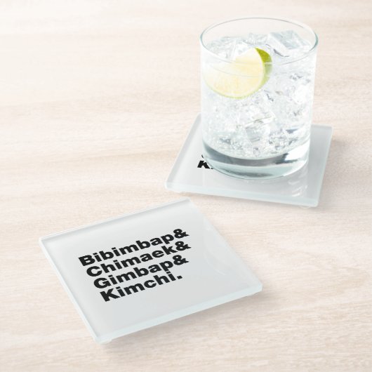 Bibimbap & Chimaek & Gimbap & Kimchi. Koreaanse vo Glazen Onderzetter (Schuin)