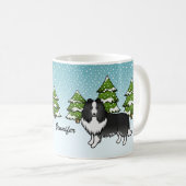 BiBlack Sheltie Cartoon Dog in Winter & Name Koffiemok (Voorkant rechts)