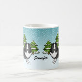 BiBlack Sheltie Cartoon Dog in Winter & Name Koffiemok (Center)