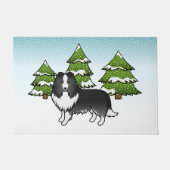 BiBlack Shetland Sheepdog in a Winter Forest Deurmat (Voorkant)