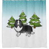 BiBlack Shetland Sheepdog in a Winter Forest Douchegordijn (Voorkant)