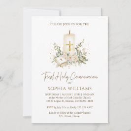 Bible Candle Cross First Holy Communion Invitation Kaart