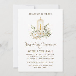 Bible Candle Cross First Holy Communion Invitation Kaart