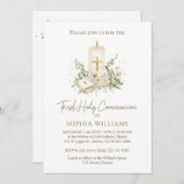 Bible Candle Cross First Holy Communion Invitation Kaart (Voorkant / Achterkant)