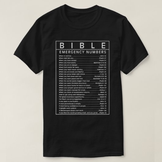Bible Emergency Hotline Numbers Bible Verse Script T-shirt (Design voorkant)
