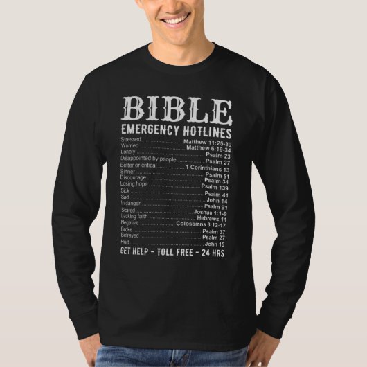 Bible Emergency Hotline Numbers Cool Christian T-shirt (Voorkant)