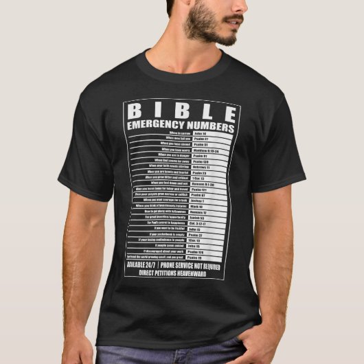 Bible Emergency Numbers Religious Christian Tee T-shirt (Voorkant)