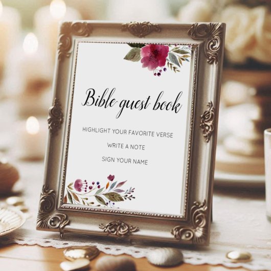 Bible Guest Book Burgundy Flowers Weddenschap Poster