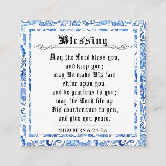 BIble Priely Blessing Numbers Blue Square Contactkaartje (Voorkant)