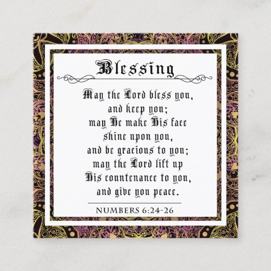 BIble Priely Blessing Pink Green Flourish Swirl Contactkaartje (Voorkant)