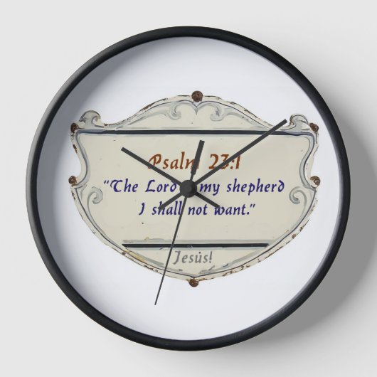 Bible Psalm 23:1 Shield Wall Clock (Voorkant)