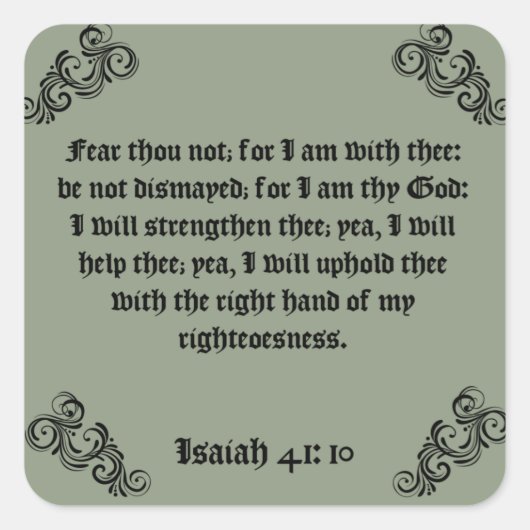 BIBLE SCRIPTURE "FEAR THOU NOT"  VIERKANTE STICKER (Voorkant)