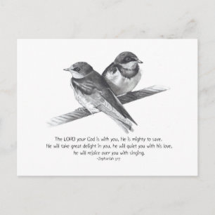 BIBLE TEKST: ZEPHANIAH: VOGELS IN PENCIL BRIEFKAART