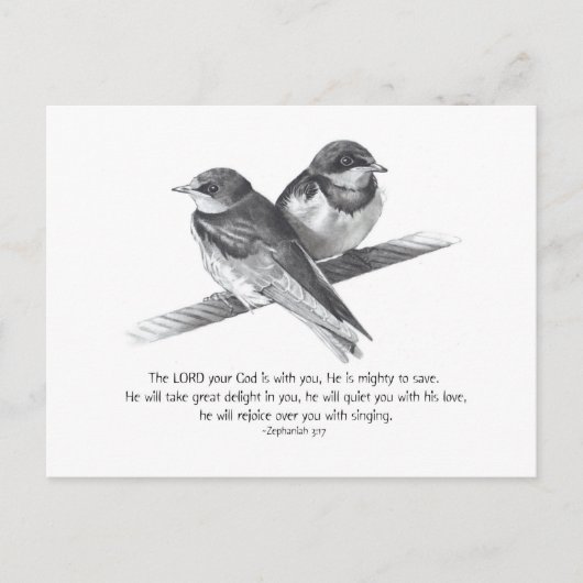 BIBLE TEKST: ZEPHANIAH: VOGELS IN PENCIL BRIEFKAART (Voorkant)