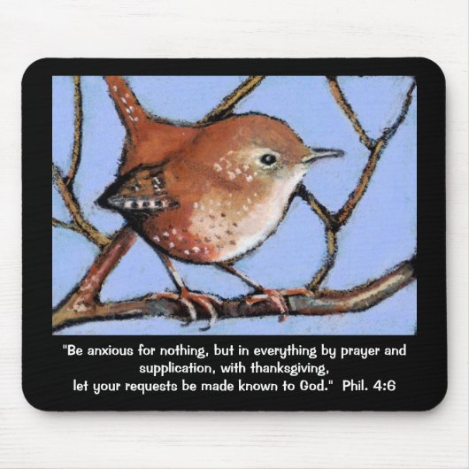BIBLE VERSE, ANXIETY.  WREN, BIRD ARTWORK MUISMAT (Voorkant)