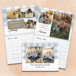 Bible Verse Dusty Blue Buffalo Plaid Family Photo Kalender