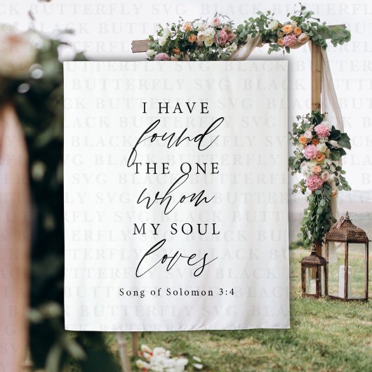 Bible Verse Elegant Calligraphy Wedding Backdrop  Wandkleed
