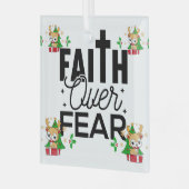 Bible Ver'se 'FAITH'' Reindeer Brown Glas Ornament (Voorkant links)