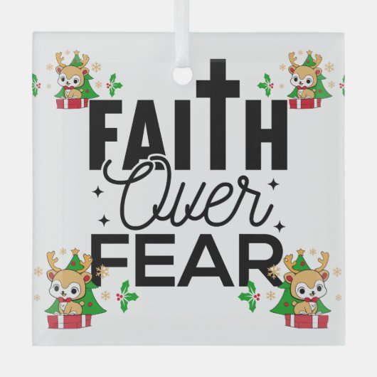 Bible Ver'se 'FAITH'' Reindeer Brown Glas Ornament (Voorkant)