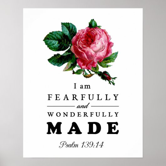Bible Verse Fearfully and Wonderfully Made Rose Poster (Voorkant)