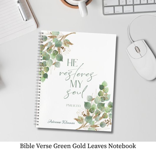 Bible Verse Green Gold Leaves  Notitieboek