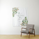 Bible Verse Greenery Hij herstelt mijn ziel Tapest Wandkleed (In situ)
