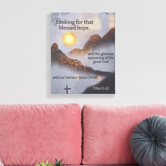 Bible Verse Mountain Sun Bokeh Canvas Afdruk (Insitu (Woonkamer))