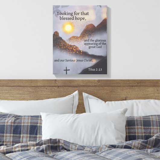 Bible Verse Mountain Sun Bokeh Canvas Afdruk (Insitu (Slaapkamer))