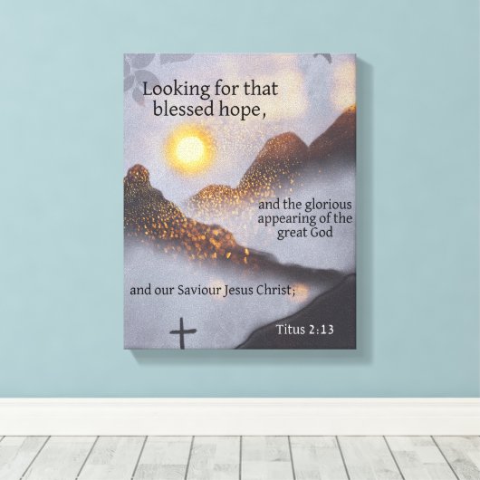 Bible Verse Mountain Sun Bokeh Canvas Afdruk (Insitu (Houten vloer))
