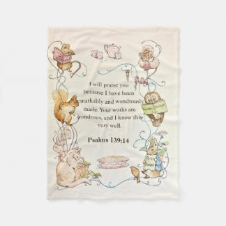 Bible verse nursery animals fleece blanket deken