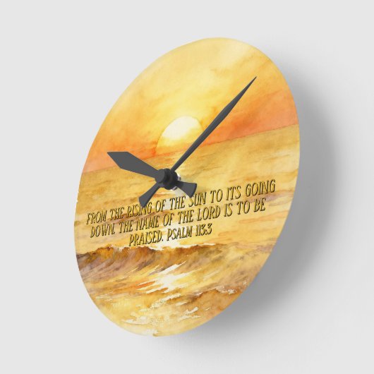 Bible Verse Personalized Sunrise Ocean Wall Clock Ronde Klok (Hoek)